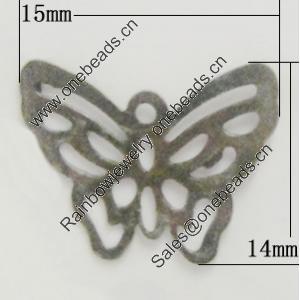 Iron Jewelry Finding Pendant Lead-free, Butterfly 15x14mm, Sold by Bag