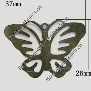 Iron Jewelry Finding Pendant Lead-free, Butterfly 37x26mm, Sold by Bag
