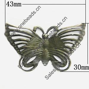 Iron Jewelry Finding Pendant Lead-free, Butterfly 43x30mm, Sold by Bag