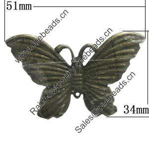 Iron Jewelry Finding Pendant Lead-free, Butterfly 51x34mm, Sold by Bag