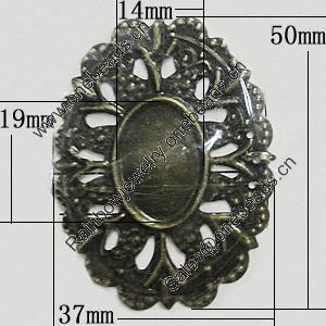 Iron Pendant Settings, Outside diameter:37x50mm Interior diameter:14x19mm, Sold by Bag