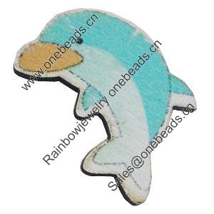 Wood Cabochons, No-Hole Jewelry findings, Dolphin 21x23mm, Sold by Bag  