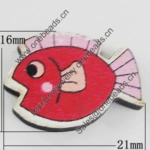 Wood Cabochons, No-Hole Jewelry findings, Fish 21x16mm, Sold by Bag  