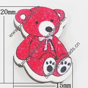 Wood Cabochons, No-Hole Jewelry findings, Bear 15x20mm, Sold by Bag  