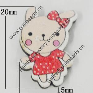Wood Cabochons, No-Hole Jewelry findings, Rabbit 15x20mm, Sold by Bag  
