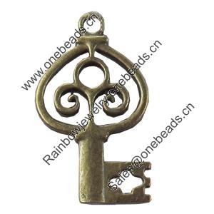 Pendant, Zinc Alloy Jewelry Findings, Key, 20x33mm, Sold by Bag  