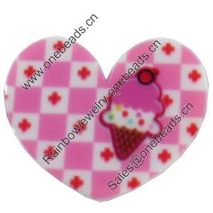 Acrylic Cabochons, No-Hole Jewelry findings, Heart, 35x30mm, Sold by PC  