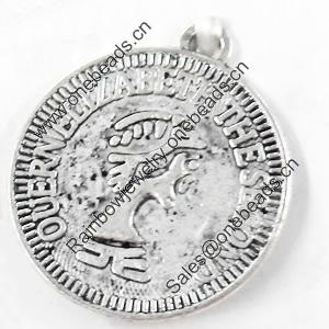 Pendant, Zinc Alloy Jewelry Findings, Round, 20x22mm, Sold by Bag  