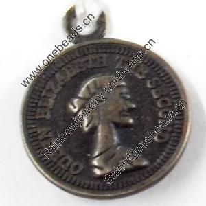 Pendant, Zinc Alloy Jewelry Findings, Round, 15x18mm, Sold by Bag  