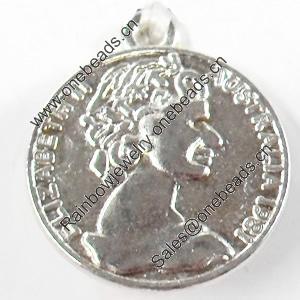 Pendant, Zinc Alloy Jewelry Findings, Round, 20x23mm, Sold by Bag  