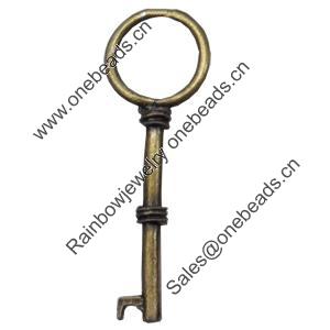 Pendant, Zinc Alloy Jewelry Findings, Key, 20x60mm, Sold by Bag  