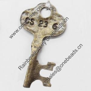 Pendant, Zinc Alloy Jewelry Findings, Key, 22x40mm, Sold by Bag  