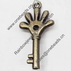 Pendant, Zinc Alloy Jewelry Findings, Key, 16x34mm, Sold by Bag  