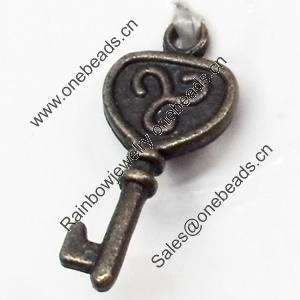 Pendant, Zinc Alloy Jewelry Findings, Key, 9x20mm, Sold by Bag  