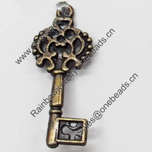 Pendant, Zinc Alloy Jewelry Findings, Key, 12x27mm, Sold by Bag  