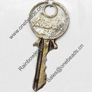Pendant, Zinc Alloy Jewelry Findings, Key, 19x43mm, Sold by Bag  