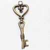 Pendant, Zinc Alloy Jewelry Findings, Key, 13x40mm, Sold by Bag  