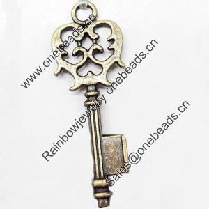 Pendant, Zinc Alloy Jewelry Findings, Key, 15x48mm, Sold by Bag  