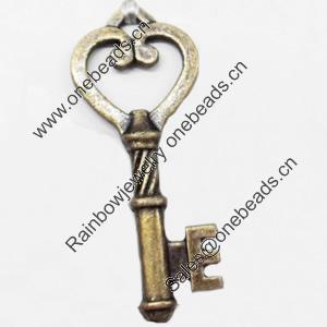 Pendant, Zinc Alloy Jewelry Findings, Key, 18x46mm, Sold by Bag  