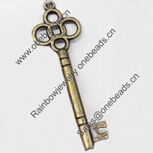 Pendant, Zinc Alloy Jewelry Findings, Key, 15x46mm, Sold by Bag  
