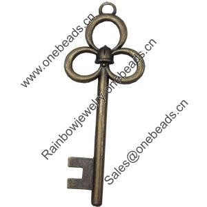 Pendant, Zinc Alloy Jewelry Findings, Key, 30x77mm, Sold by Bag  