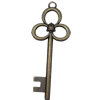 Pendant, Zinc Alloy Jewelry Findings, Key, 30x77mm, Sold by Bag  