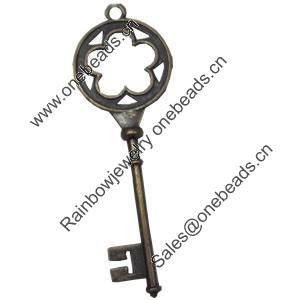 Pendant, Zinc Alloy Jewelry Findings, Key, 26x76mm, Sold by Bag  