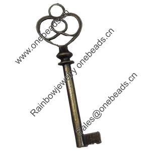 Pendant, Zinc Alloy Jewelry Findings, Key, 19x62mm, Sold by Bag  