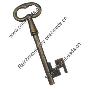 Pendant, Zinc Alloy Jewelry Findings, Key, 19x56mm, Sold by Bag  
