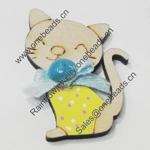 Wood Cabochons, No-Hole Jewelry findings, Cat 26x36mm, Sold by Bag  