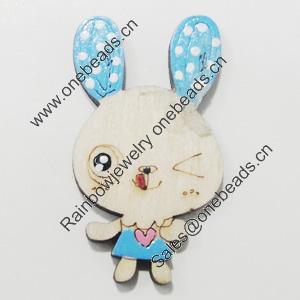 Wood Cabochons, No-Hole Jewelry findings, Rabbit 20x37mm, Sold by Bag  
