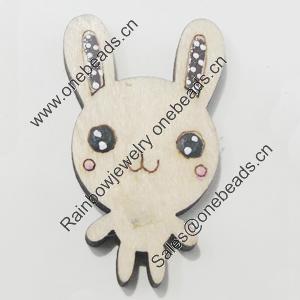 Wood Cabochons, No-Hole Jewelry findings, Rabbit 21x39mm, Sold by Bag  