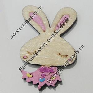 Wood Cabochons, No-Hole Jewelry findings, Rabbit 24x38mm, Sold by Bag  