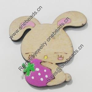 Wood Cabochons, No-Hole Jewelry findings, Rabbit 35x32mm, Sold by Bag  