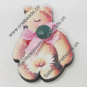 Wood Cabochons, No-Hole Jewelry findings, Bear 22x31mm, Sold by Bag  