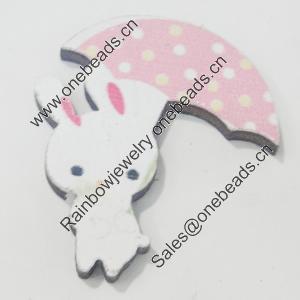 Wood Cabochons, No-Hole Jewelry findings, Rabbit 28x32mm, Sold by Bag  