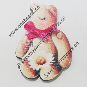 Wood Cabochons, No-Hole Jewelry findings, Bear 30x42mm, Sold by Bag  