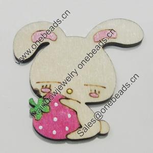 Wood Cabochons, No-Hole Jewelry findings, Rabbit 36x32mm, Sold by Bag  