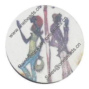 Wood Cabochons, No-Hole Jewelry findings, Flat Round 34mm, Sold by Bag  