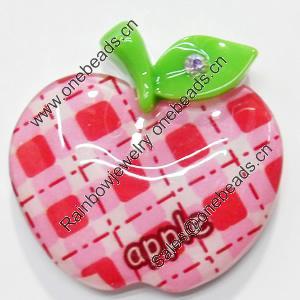 Resin Cabochons, No-Hole Jewelry findings, Apple, 47x47mm, Sold by PC  