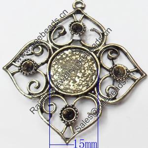 Zinc Alloy Pendant Settings, Outside diameter:45x48mm Interior diameter:15mm, Sold by PC