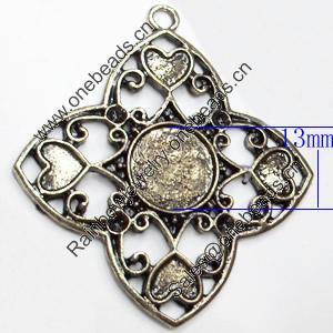 Zinc Alloy Pendant Settings, Outside diameter:45x50mm Interior diameter:13mm, Sold by PC