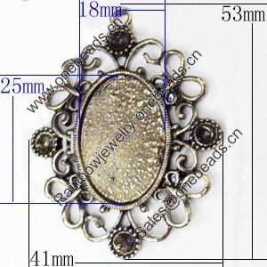 Zinc Alloy Pendant Settings, Outside diameter:41x53mm Interior diameter:18x25mm, Sold by PC