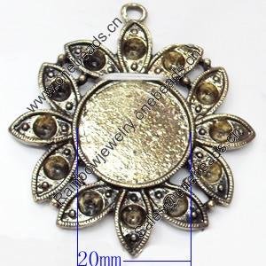 Zinc Alloy Pendant Settings, Outside diameter:43x48mm Interior diameter:20mm, Sold by PC