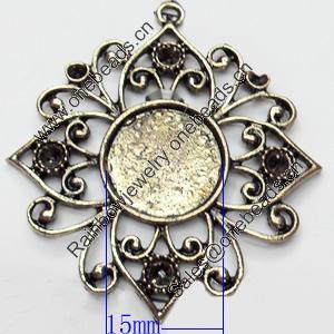 Zinc Alloy Pendant Settings, Outside diameter:43x46mm Interior diameter:15mm, Sold by PC