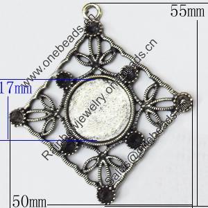 Zinc Alloy Pendant Settings, Outside diameter:50x55mm Interior diameter:17mm, Sold by PC