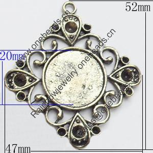 Zinc Alloy Pendant Settings, Outside diameter:47x52mm Interior diameter:20mm, Sold by PC