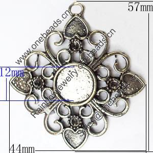 Zinc Alloy Pendant Settings, Outside diameter:44x57mm Interior diameter:12mm, Sold by PC