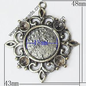 Zinc Alloy Pendant Settings, Outside diameter:43x48mm Interior diameter:18mm, Sold by PC