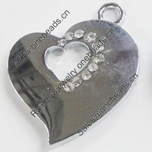 Zinc Alloy Charm/Pendant with Crystal, Heart 28x33mm, Sold by PC